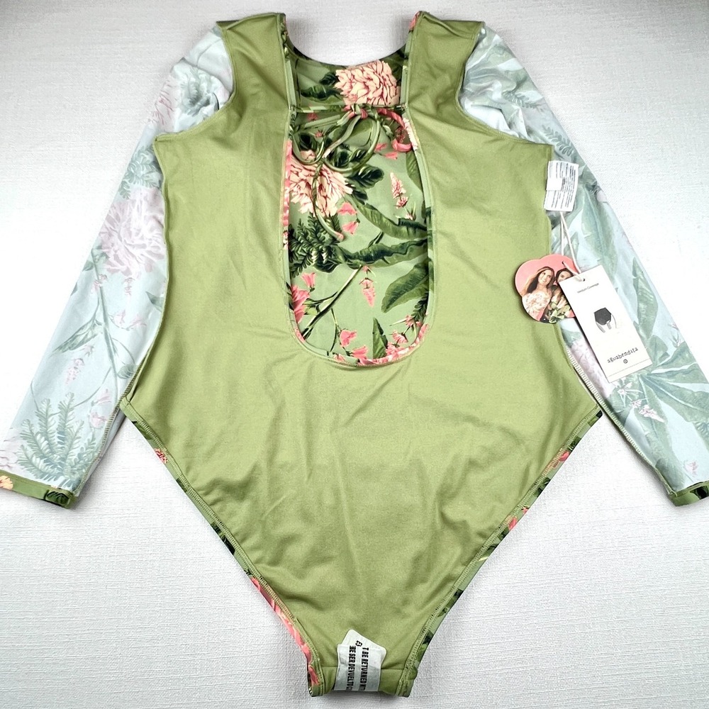 Aquabendita Target Peony Floral Long Sleeve 1 Piece Swimsuit Bodysuit XL/16 NWT - Picture 12 of 15